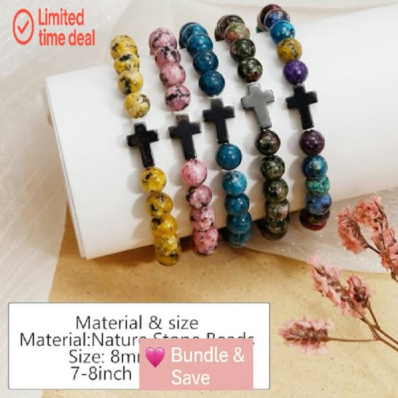 9-Piece Cross Beaded Bracelet Set with Inspirational Cards, 7-Inch Stretch Fit - Picture 3 of 8